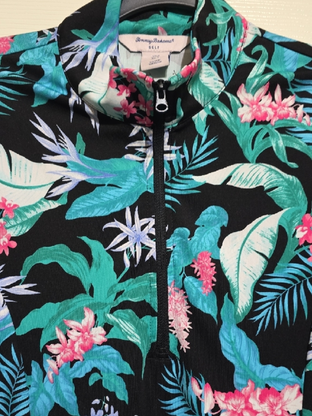Tommy Bahama Black Tropical Floral Zip-Front Long Sleeve Top - Picture 4 of 7
